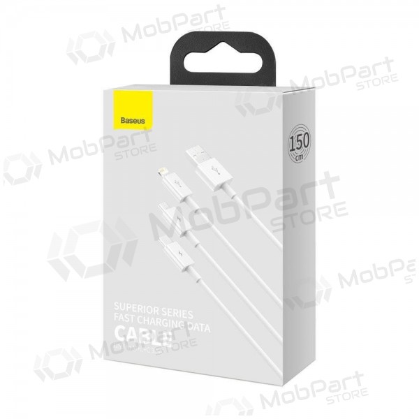 Καλώδιο Baseus Superior USB - microUSB+Lightning+Type-C 3.5A 1.5m (άσπρο) CAMLTYS-02