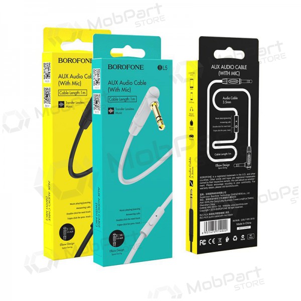 Audio προσαρμογέας 3,5mm į 3,5mm Borofone BL5 AUX (γκρί) Audio προσαρμογέας 3,5mm į 3,5mm Borofone BL5 AUX (γκρί)