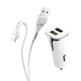 Φορτιστής automobilinis Hoco Z31 Quick Charge 3.0 (3.4A) x 2 USB + microUSB (άσπρο)