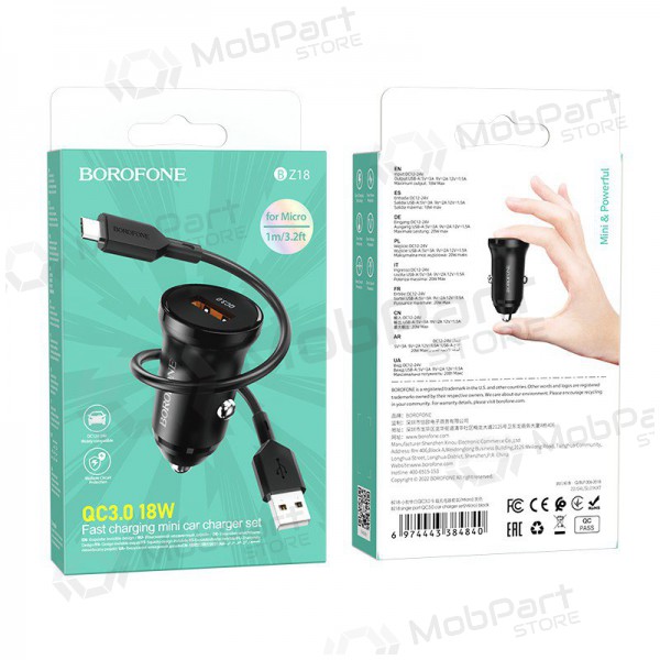 Φορτιστής automobilinis Borofone BZ18 Quick Charge 3.0 18W + MicroUSB (μαύρος)