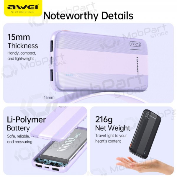 Εξωτερική μπαταρία Power Bank Awei P20K 5V/2.4A 10000mAh μαύρος