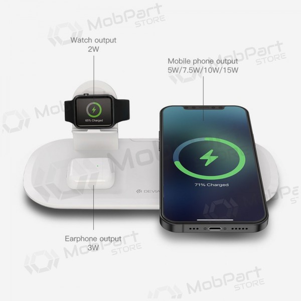Φορτιστής ασύρματος Devia 3in1 Smart Phone, Apple Watch, Airpods (άσπρο)