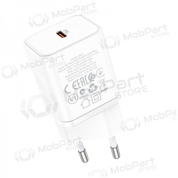 Φορτιστής buitinis Borofone BN6 Type-C PD+QC3.0 20W, άσπρο