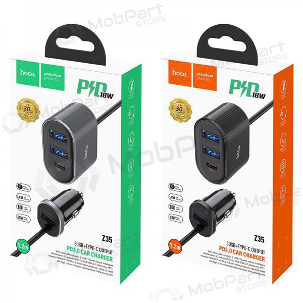 Φορτιστης αυτοκινητου HOCO Z35 Quick Charge 18W (2xUSB 1xType-C 3A) (μαύρος)