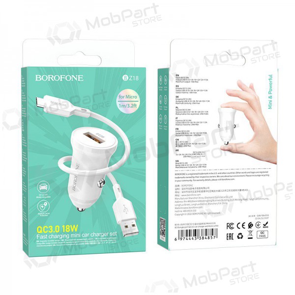Φορτιστής automobilinis Borofone BZ18 Quick Charge 3.0 18W + MicroUSB (άσπρο)