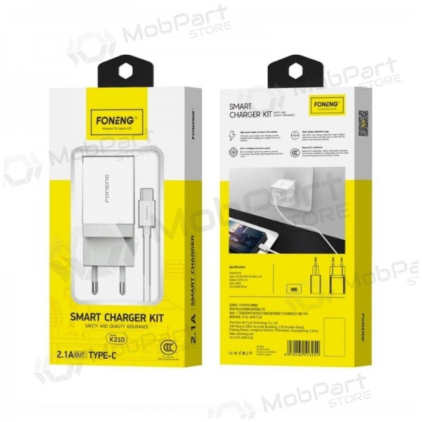 Φορτιστής τηλεφώνου Foneng K210 10 W USB-A USB-C λευκός
