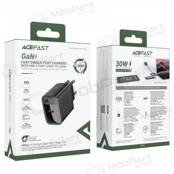 Φορτιστής Acefast A98 30W GaN USB-C/USB-A μαύρος