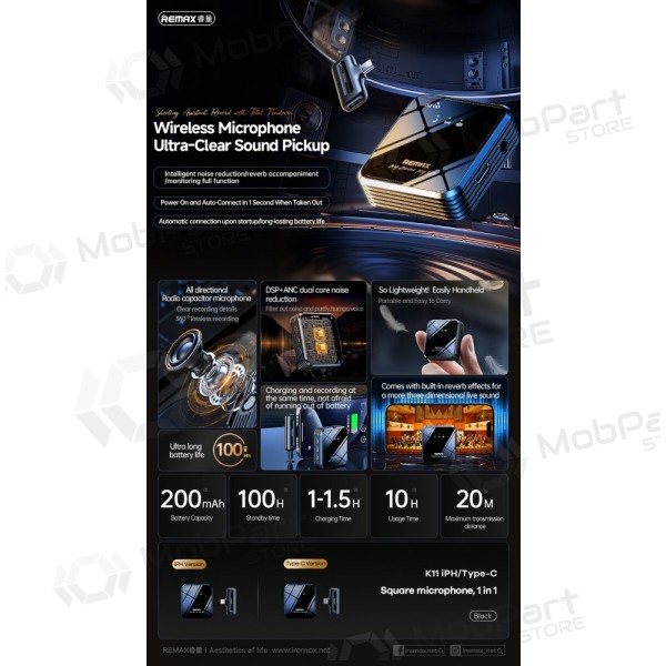 Μικρόφωνο Remax K11 Lightning μαύρος