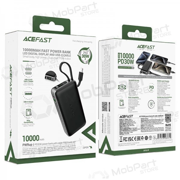 Εξωτερική μπαταρία Power Bank Acefast M7-10000 PD30W With Cable 10000mAh μαύρος