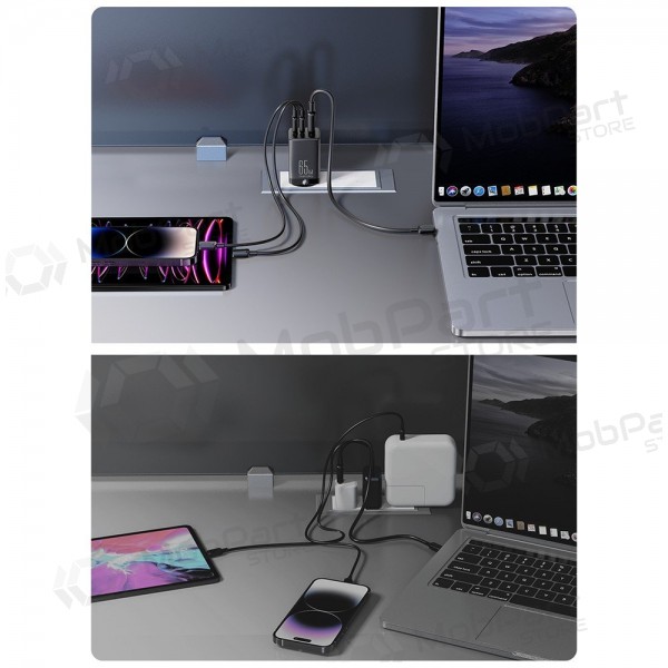 Φορτιστής buitinis Joyroom GaN JR-TCG01 2xUSB-C/USB-A 65W + USB-C cable 1.2m μαύρος