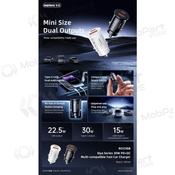 Φορτιστης αυτοκινητου Remax RCC358 30W USB-C/USB-A μαύρος