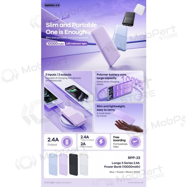 Εξωτερική μπαταρία Power Bank Remax RPP-23 12W 10000mAh μαύρος