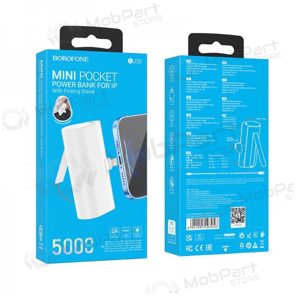 Εξωτερική μπαταρία Power Bank Borofone BJ35 Lightning 5000mAh άσπρο Εξωτερική μπαταρία Power Bank Borofone BJ35 Lightning 5000mAh άσπρο