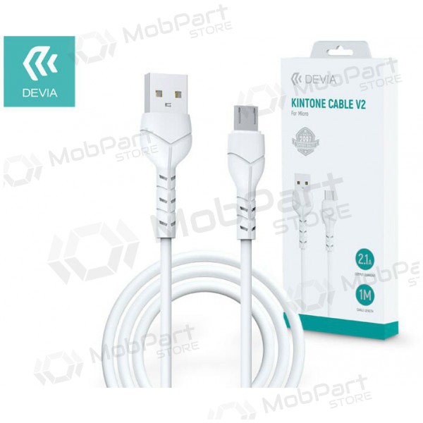 USB καλώδιο Devia Kintone microUSB 1.0m (άσπρο) 5V 2.1A