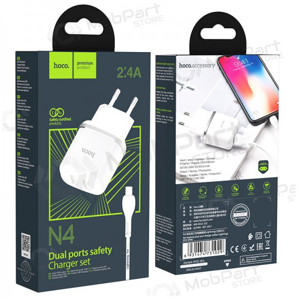 Φορτιστής Hoco N4 X 2 USB  jungtimis + Lightning (2.4A) (άσπρο)