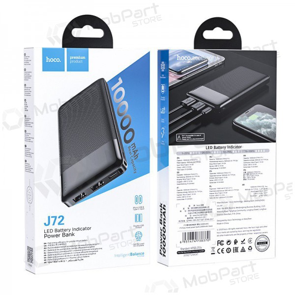 Εξωτερική μπαταρία Power Bank Hoco J72 10000mAh μαύρος Εξωτερική μπαταρία Power Bank Hoco J72 10000mAh μαύρος