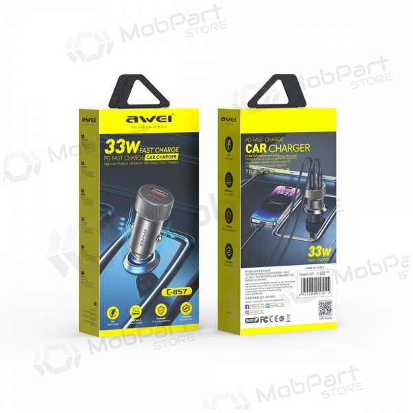 Φορτιστης αυτοκινητου Awei C-857 33W USB-C/USB-A μαύρος