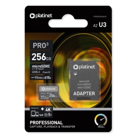 Κάρτα μνήμης Platinet MicroSD 256GB (class10 UHS-III 90MB/S) + SD Προσαρμογέας