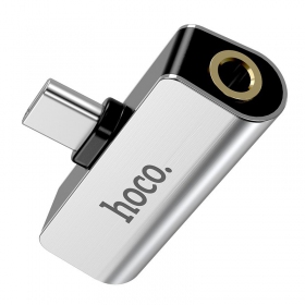 Προσαρμογέας Hoco LS26 iš Type-C į Type-C + 3,5mm (ασήμι)