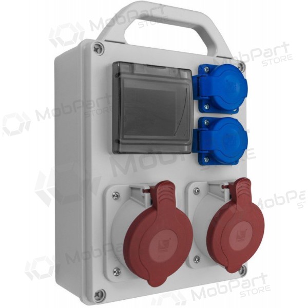 PawBol B.1702R-S plastikinis skydelis 4 mod + kištukiniai lizdai (2x16A/250V 2x16A/5P)