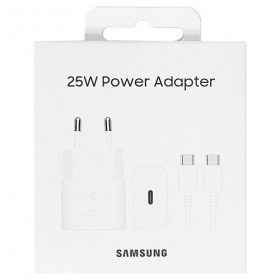 Φορτιστής γνησια Samsung EP-T2510XWEGEU 25W + USB-C καλώδιο στη συσκευασία άσπρο