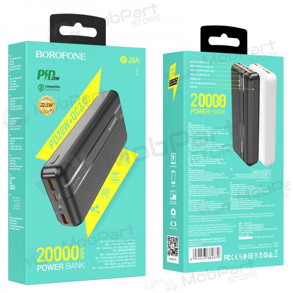 Εξωτερική μπαταρία Power Bank Borofone BJ9A Type-C PD+Quick Charge 3.0 (3A) 20000mAh μαύρος Εξωτερική μπαταρία Power Bank Borofone BJ9A Type-C PD+Quick Charge 3.0 (3A) 20000mAh μαύρος
