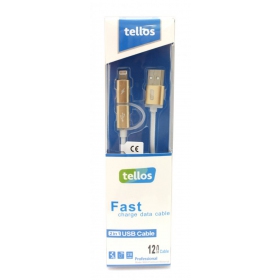 USB καλώδιο Tellos TPE 2in1 microUSB - Lightning (χρυσαφένιος) 1.2m