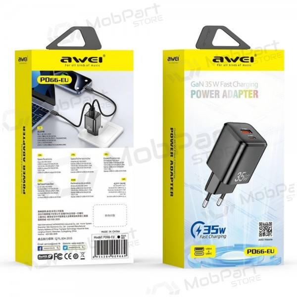 Φορτιστής Awei PD66-EU GaN 35W USB-A/USB-C άσπρο