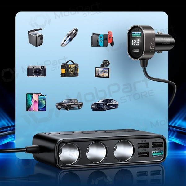 Φορτιστής automobilinis Joyroom 9in1 154W 3x12V, PD USB Type-C, QC3.0 USB-A, 4xUSB-A JR-CL06