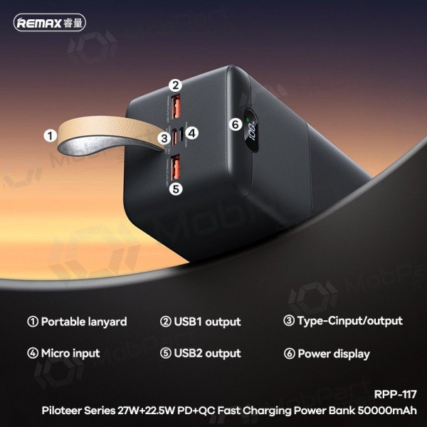 Εξωτερική μπαταρία Power Bank Remax RPP-117 22.5W 50000mAh μαύρος