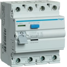 Ρελέ διαφυγής ρεύματος Hager ECF441J (40A, 4P, 300mA)