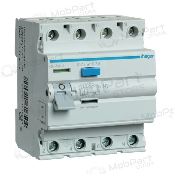 Ρελέ διαφυγής ρεύματος Hager ECF441J (40A, 4P, 300mA)