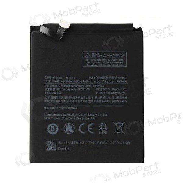 Xiaomi Redmi Mi A1 / Mi 5X / Note 5A (BN31) μπαταρία / συσσωρευτής (3000mAh) Xiaomi Redmi Mi A1 / Mi 5X / Note 5A (BN31) μπαταρία / συσσωρευτής (3000mAh)
