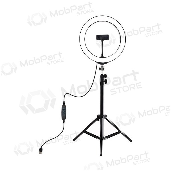 LED žiedinė λάμπα 26cm, su trikoju stovu iki 1.1m και telefono laikikliu, USB LED žiedinė λάμπα 26cm, su trikoju stovu iki 1.1m και telefono laikikliu, USB