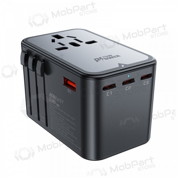 Γενικής kelioninis φορτιστής Acefast Z1 75W GaN 2xUSB-A/3xUSB-C μαύρος
