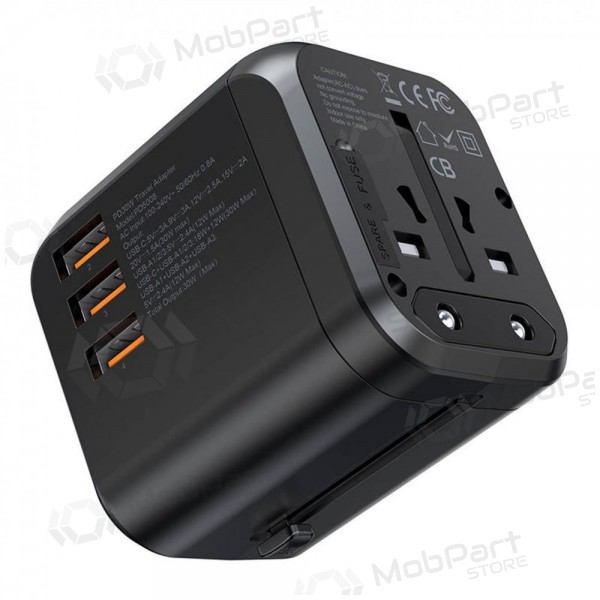 Γενικής kelioninis φορτιστής Choetech PD5008 30W USB-C/3xUSB-A μαύρος