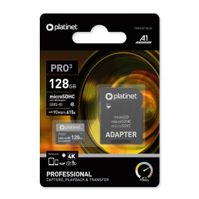 Κάρτα μνήμης Platinet MicroSD 128GB (class10 UHS-III 90MB/S) + SD Προσαρμογέας