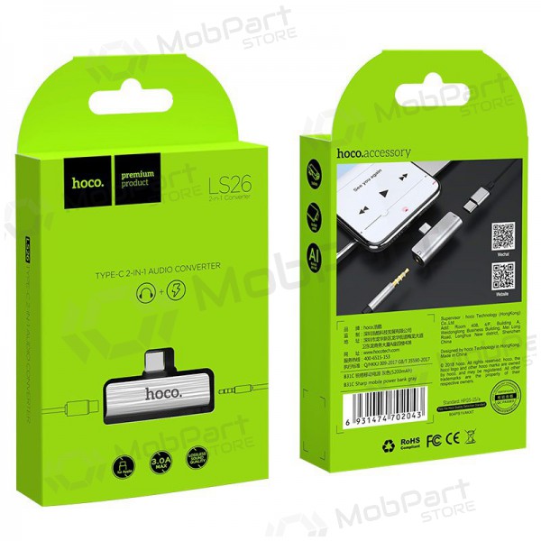 Προσαρμογέας Hoco LS26 iš Type-C į Type-C + 3,5mm (ασήμι) Προσαρμογέας Hoco LS26 iš Type-C į Type-C + 3,5mm (ασήμι)