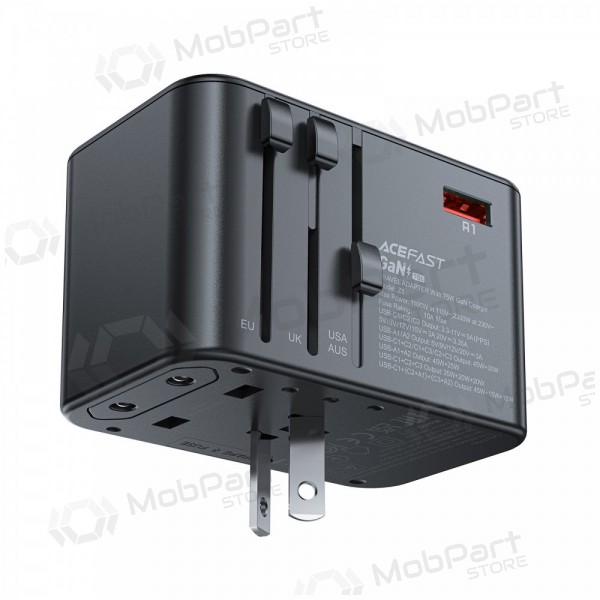 Γενικής kelioninis φορτιστής Acefast Z1 75W GaN 2xUSB-A/3xUSB-C μαύρος
