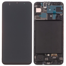 Ekranas Samsung A505 A50 2019 su lietimui jautriu stikliuku και rėmeliu Black OLED (real size)