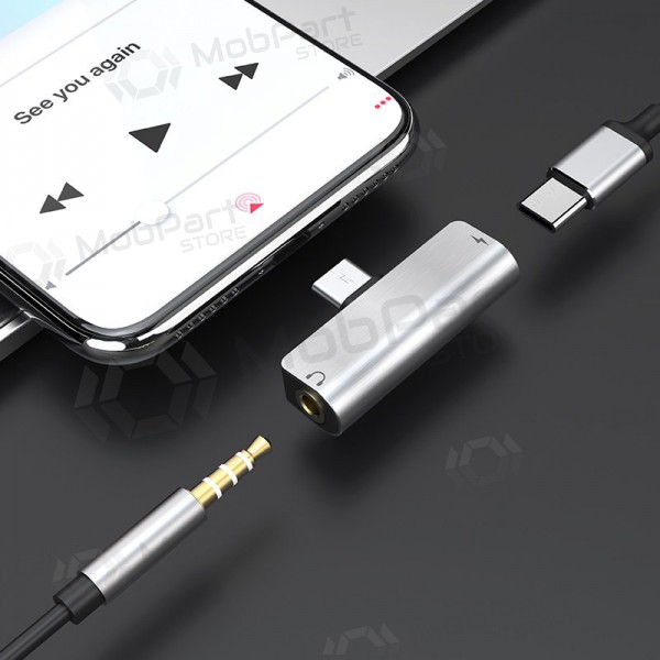 Προσαρμογέας Hoco LS26 iš Type-C į Type-C + 3,5mm (ασήμι) Προσαρμογέας Hoco LS26 iš Type-C į Type-C + 3,5mm (ασήμι)