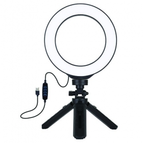 LED žiedinė λάμπα 16cm, su trikoju stovu 12-14.5cm, USB