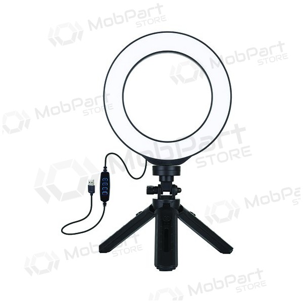 LED žiedinė λάμπα 16cm, su trikoju stovu 12-14.5cm, USB