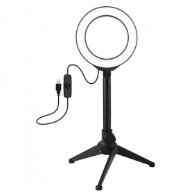 LED žiedinė λάμπα 12cm, su trikoju staliniu stovu iki 21.8cm, USB,