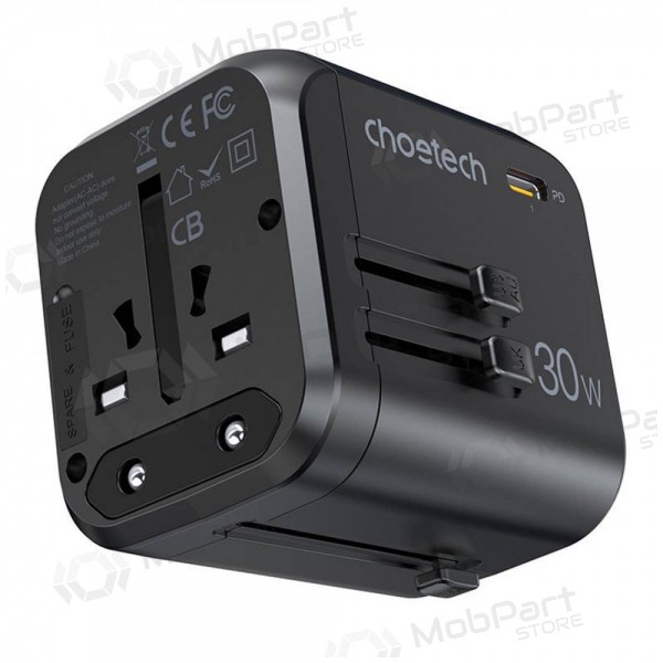 Γενικής kelioninis φορτιστής Choetech PD5008 30W USB-C/3xUSB-A μαύρος