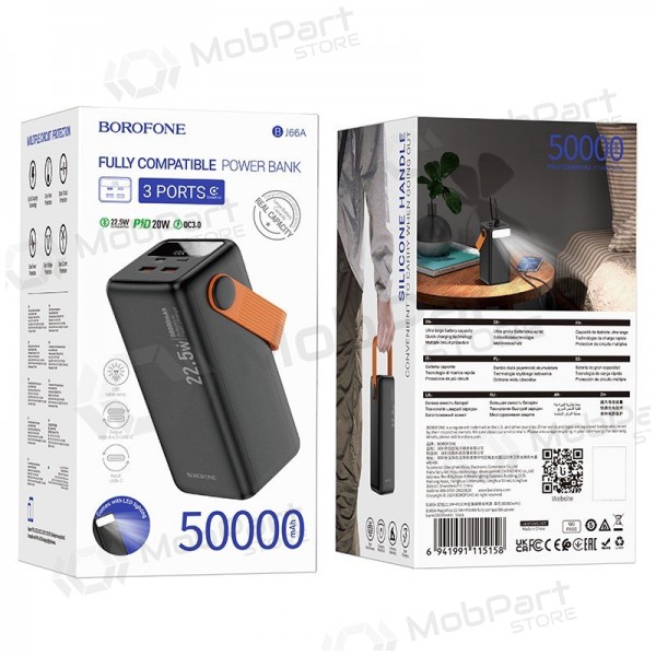 Εξωτερική μπαταρία Power Bank Borofone BJ66A 22.5W+PD20W 50000mAh μαύρος