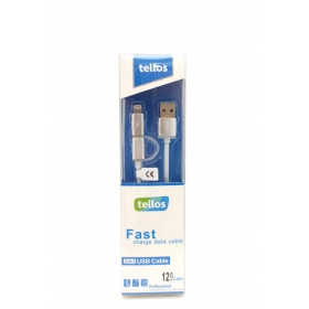 USB καλώδιο Tellos TPE 2in1 microUSB - Lightning (ασήμι) 1.2m