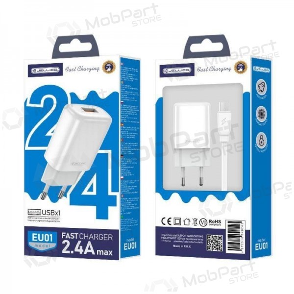 Φορτιστής buitinis Jellico EU01 2.4A USB + MicroUSB άσπρο