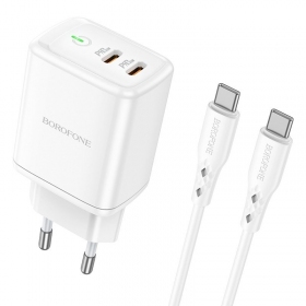 Φορτιστής buitinis Borofone BN9 2xType-C 35W + Type-C άσπρο
