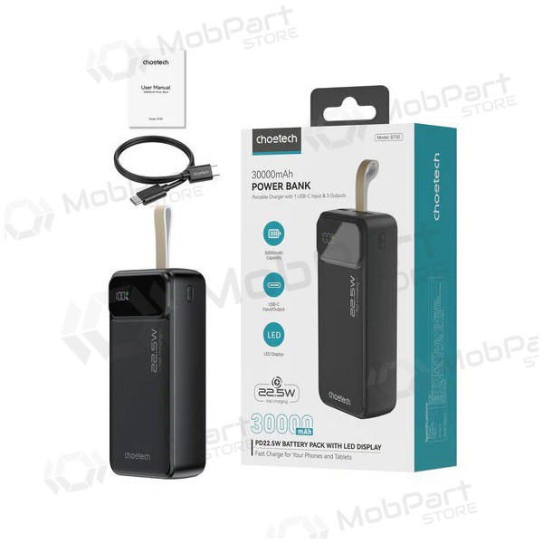 Εξωτερική μπαταρία Power Bank Choetech B730 22.5W 30000mAh μαύρος